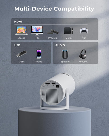 ZUDINX Mini Portable Projector – 180° Rotatable HD Smart Projector with Starry Sky Mode